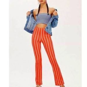Topshop Oxford lined striped flare pants high waisted orange and pink